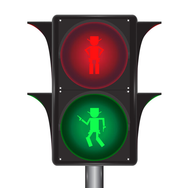 Vector of traffic light with cowboy