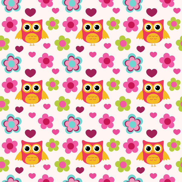 Бесшовный красочный рисунок совы для детей в векторе
