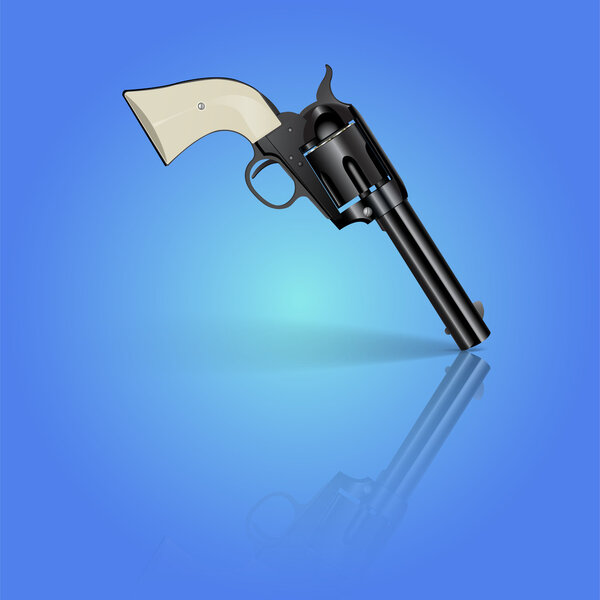 Revolver on blue background. Vector illustration.