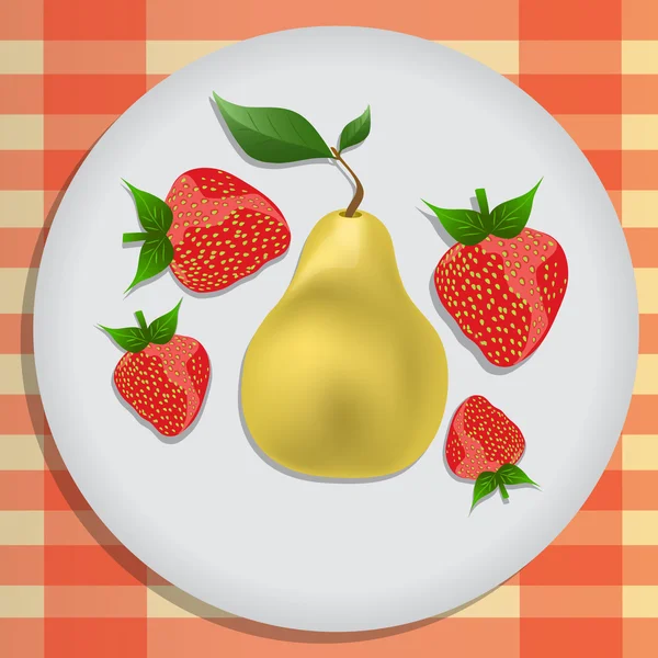 Αχλάδι Και Φράουλα Ένα Πιάτο — Διανυσματικό Αρχείο