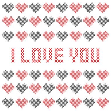 Embroidered Valentine card. Vector illustration.  clipart