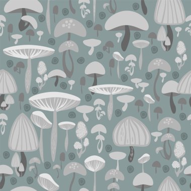 Mushrooms seamless pattern - vector illustration clipart