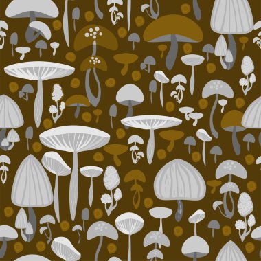 Mushrooms seamless pattern - vector illustration clipart