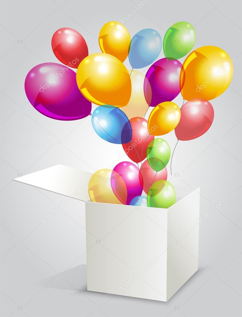 Illustration for happy birthday with balloons from box