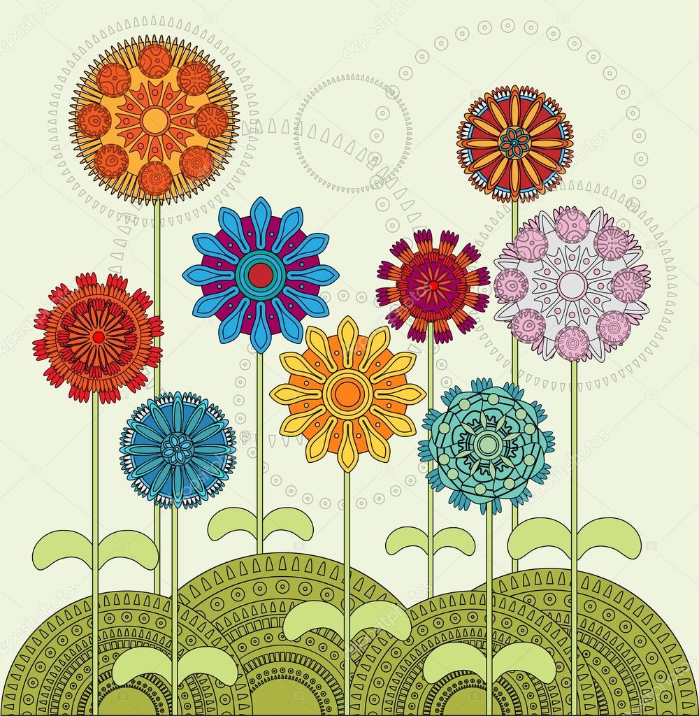 Vector ethnic colorful flowers
