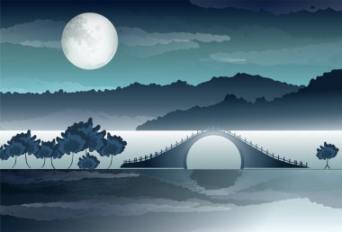 river bridge with reflection clipart
