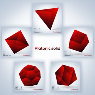 Red set of geometric shapes, platonic solids clipart