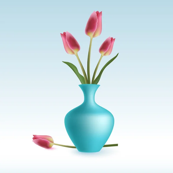 Ilustração Vetorial Tulipas Bonitos Vaso — Vetor de Stock