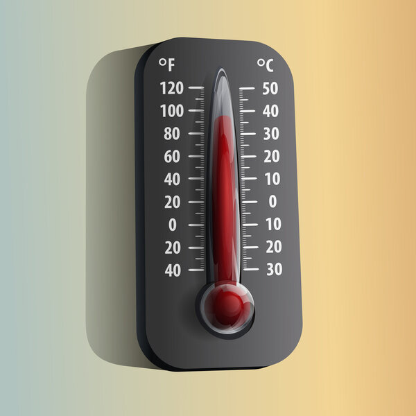 thermometer on orange and green background