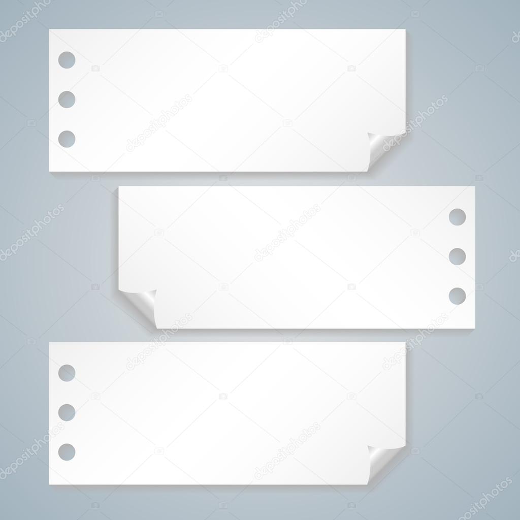 Collection of various white note papers, ready for your message. Vector illustration.
