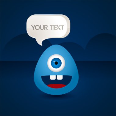 blue creature with a sign your text clipart