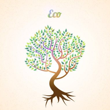 vector abstract tree with green leaves clipart