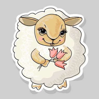 Sheep and a flower clipart