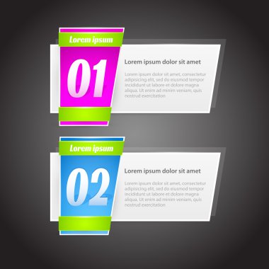 Vector One Two steps banners with glossy colorful tags clipart