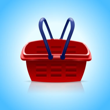 Red shopping basket on blue background.Vector Illustration clipart