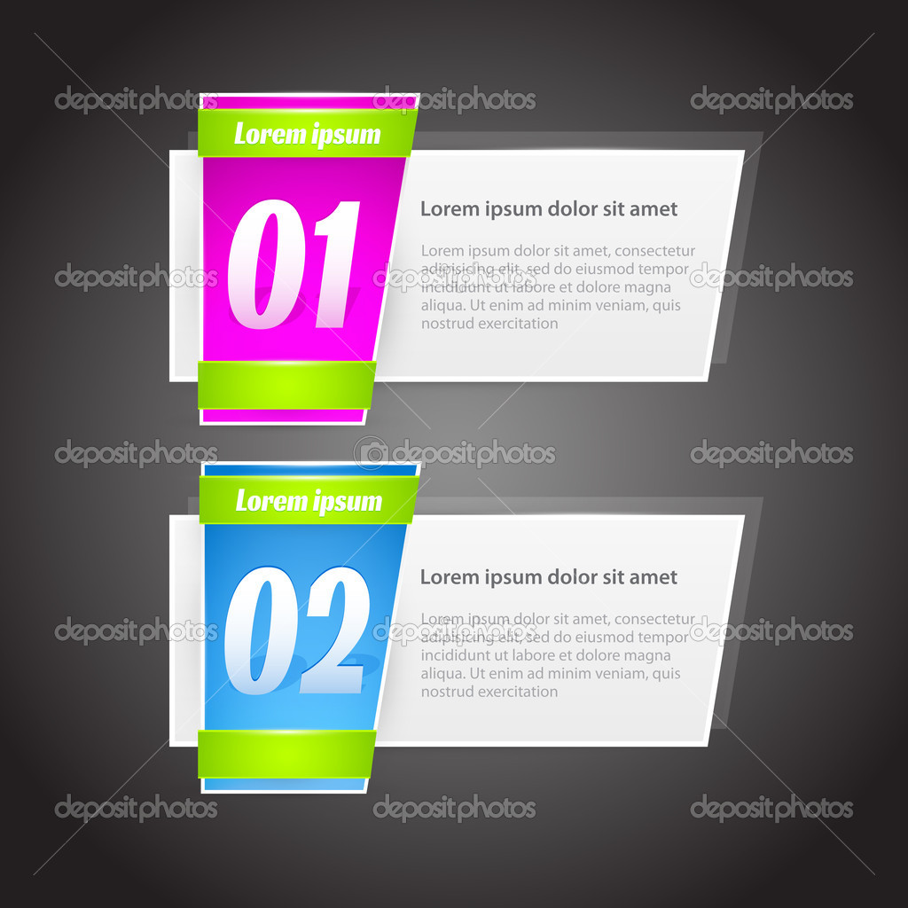 Vector One Two steps banners with glossy colorful tags