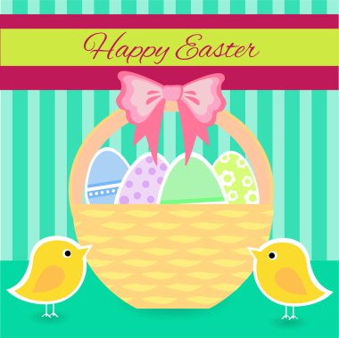 Illustration of basket full of colorful decorated easter eggs clipart