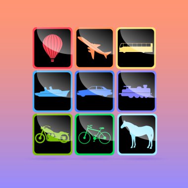 Means of transportation icon set. Vector illustration. clipart