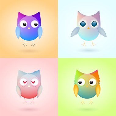Set of cute colorful owls clipart