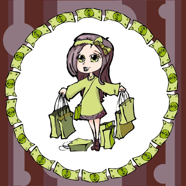 Shopping Jolie Fille Illustration Vectorielle — Image vectorielle