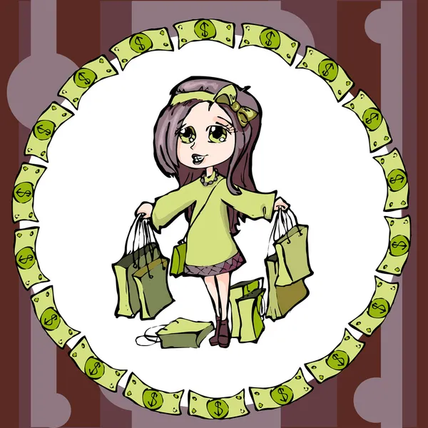 Compras Chica Bonita Ilustración Vectorial — Archivo Imágenes Vectoriales