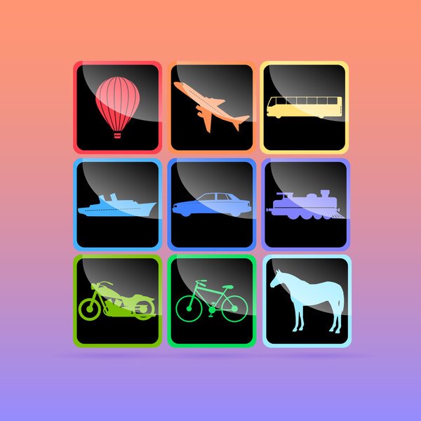 Means of transportation icon set. Vector illustration.