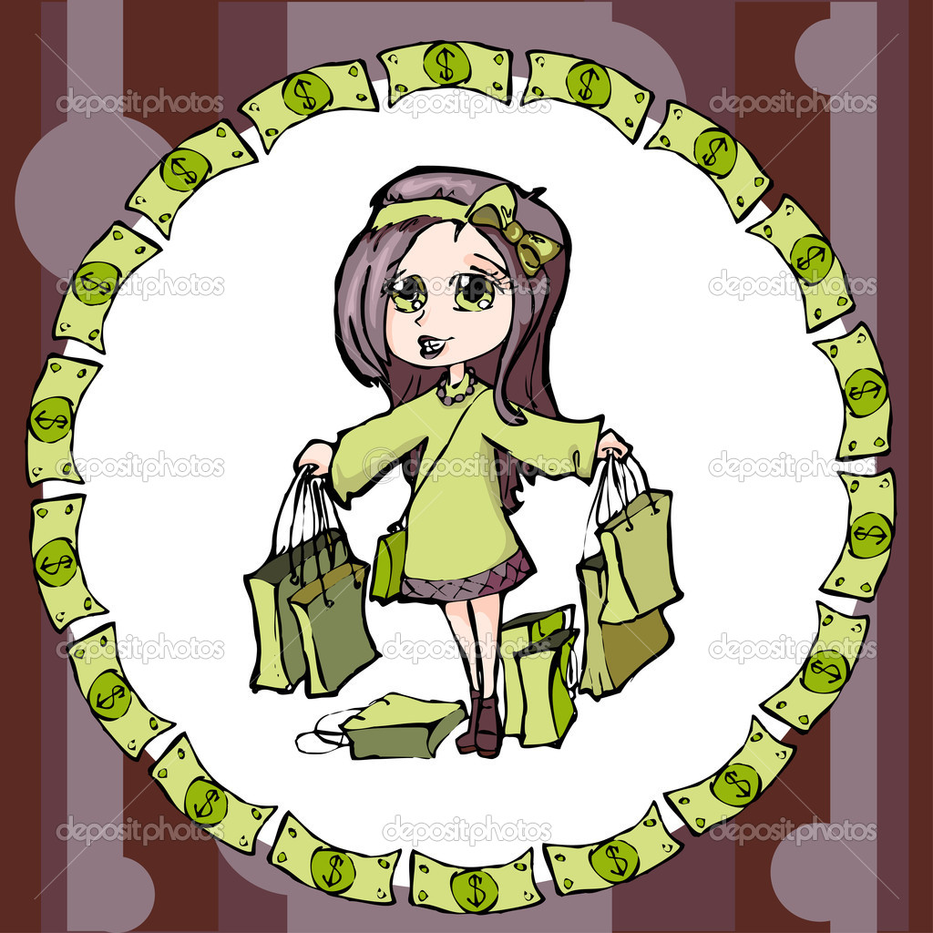 Shopping pretty girl - vector illustration