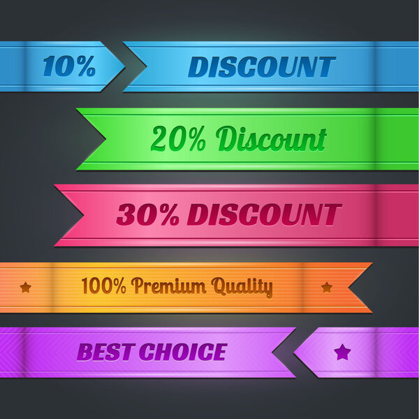 Conjunto Vectorial Coloridos Banners Descuento — Vector de stock