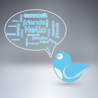Blue bird with speech bubble. Vector illustration. clipart