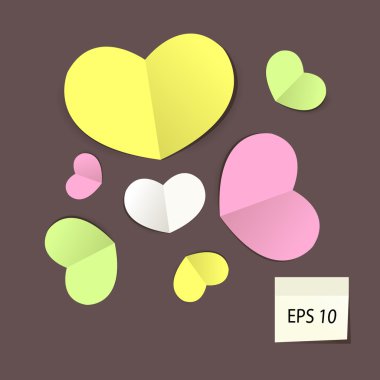 Set of colorful paper hearts, vector illustration clipart