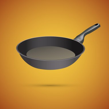 Empty frying pan on a yellow background. Vector illustration clipart
