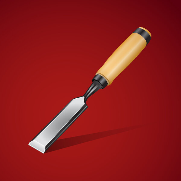 Vector illustration of chisel on a red background