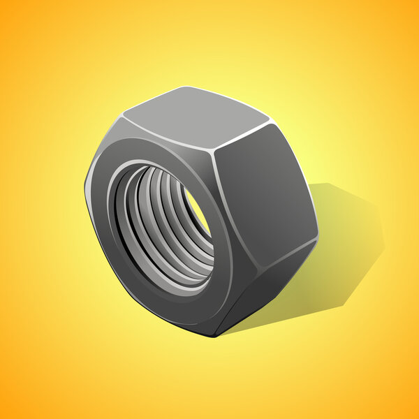 Metal nut on a yellow background, vector illustration