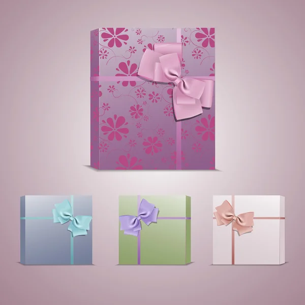 Set Colorful Gift Boxes Bows Ribbons — Stock Vector