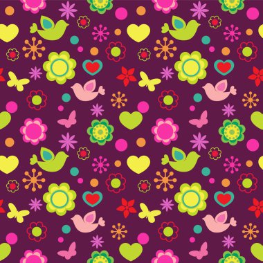 Seamless background with birds and flowers clipart