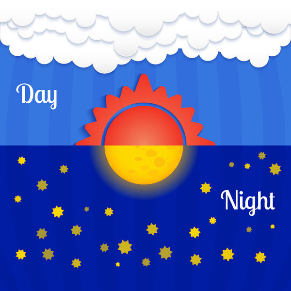 Set of sun and moon, day and night