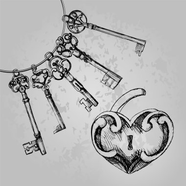 Decorative heart shaped lock with keys. clipart