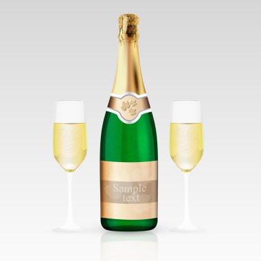 Glass and bottle of champagne. Vector illustration. clipart