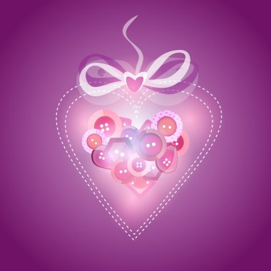 Pink heart filled with buttons - vector illustration clipart