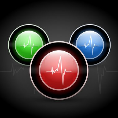 Heart beat on colored round web buttons clipart