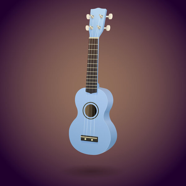 Ilustración Vectorial Del Ukelele Azul Pequeña Guitarra Hawaiana Con Cuatro — Vector de stock