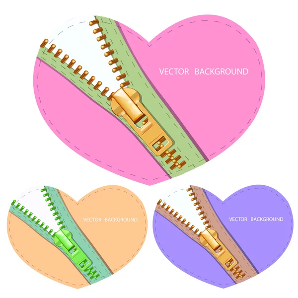 Set Hearts Zipper — Stock Vector