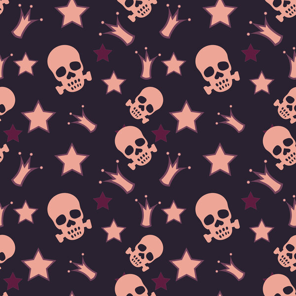Seamless background with skulls, crowns and stars