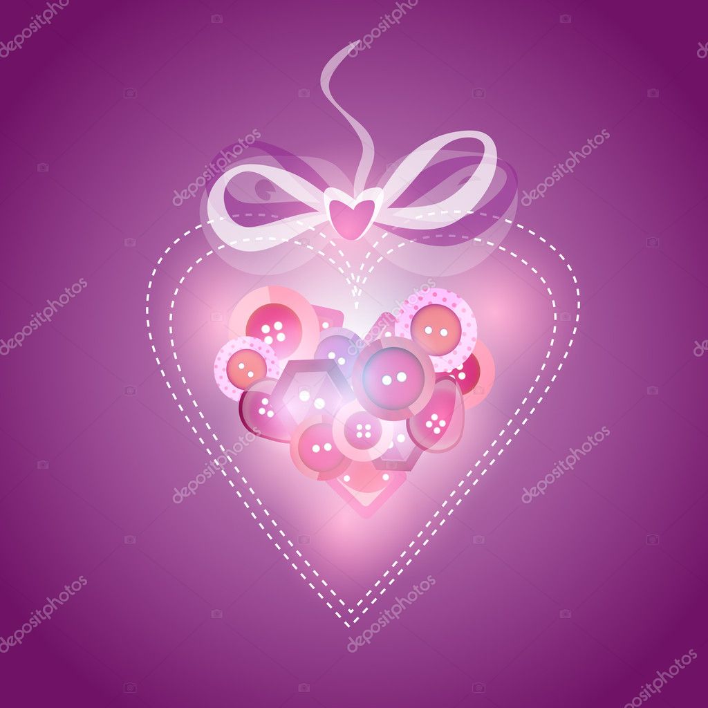 Pink heart filled with buttons - vector illustration