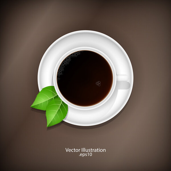 Cup of tea with leaves. Vector illustration.