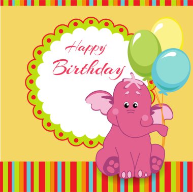 Happy birthday card with pink elephant clipart