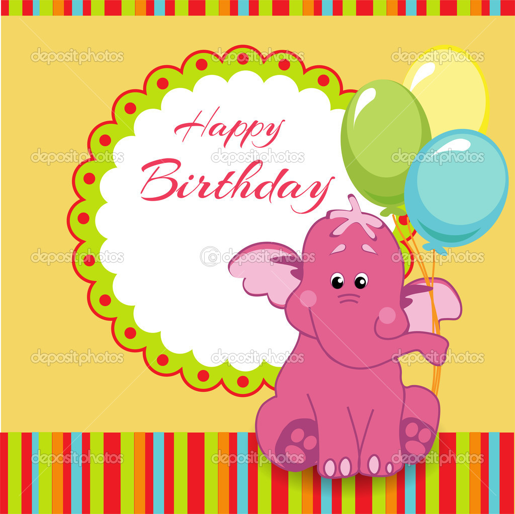 Happy birthday card with pink elephant