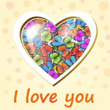 Vector heart full of colored butterflies clipart