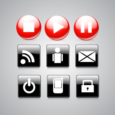 Glossy media buttons. Vector clipart