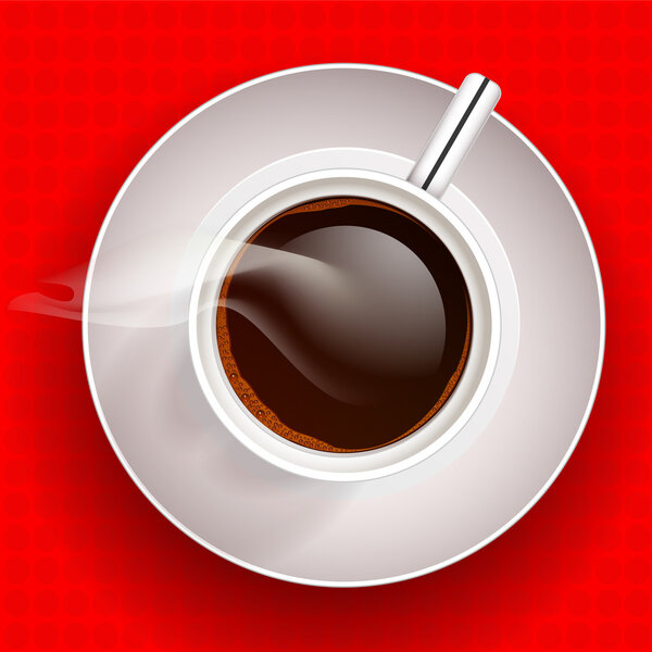 Cup of coffee on red background. Vector illustration.